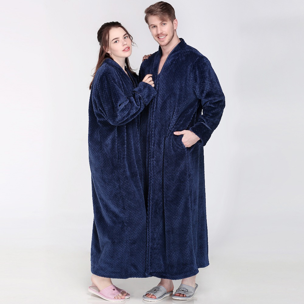 Women Winter Extra Long Thick Warm Bath Robe Plus Size 